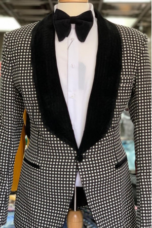 Caden Chic Black Shawl Lapel Dot Best Fitted Wedding Men Suits Caden Chic Black Shawl Lapel Dot Best Fitted Wedding Men Suits