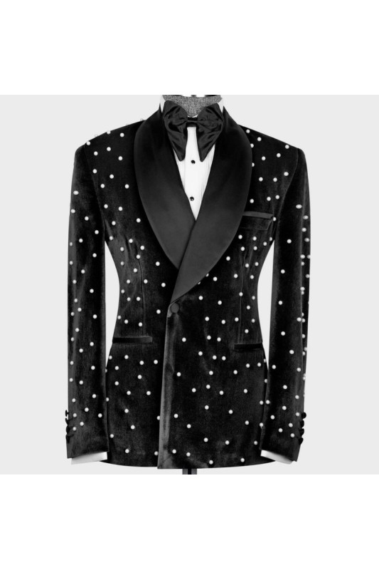 Earl Chic Black Shawl Lapel Velvet Beadings Men Suits