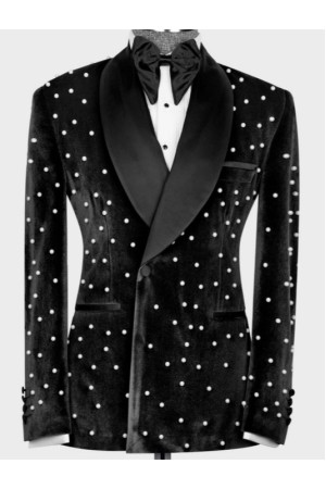 Earl Chic Black Shawl Lapel Velvet Beadings Men Suits