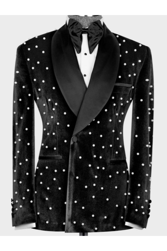 Earl Chic Black Shawl Lapel Velvet Beadings Men Suits