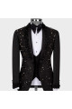 Caesar Handsome Black Shawl Lapel Jacquard Three Pieces Men Suits With Beadings