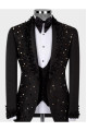 Caesar Handsome Black Shawl Lapel Jacquard Three Pieces Men Suits With Beadings