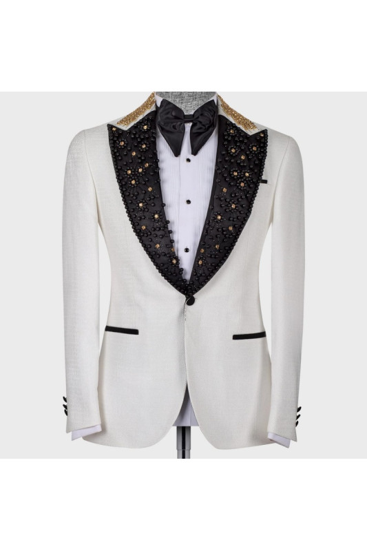 Daniel Chic White Peaked Lapel Beadings Men Suits Best For Wedding