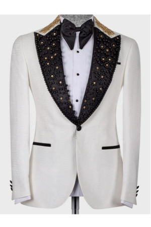 Daniel Chic White Peaked Lapel Beadings Men Suits Best For Wedding