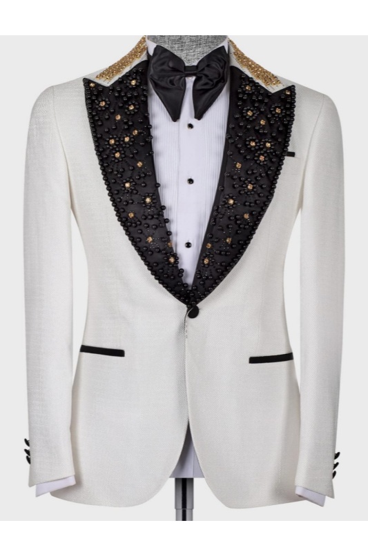 Daniel Chic White Peaked Lapel Beadings Men Suits Best For Wedding