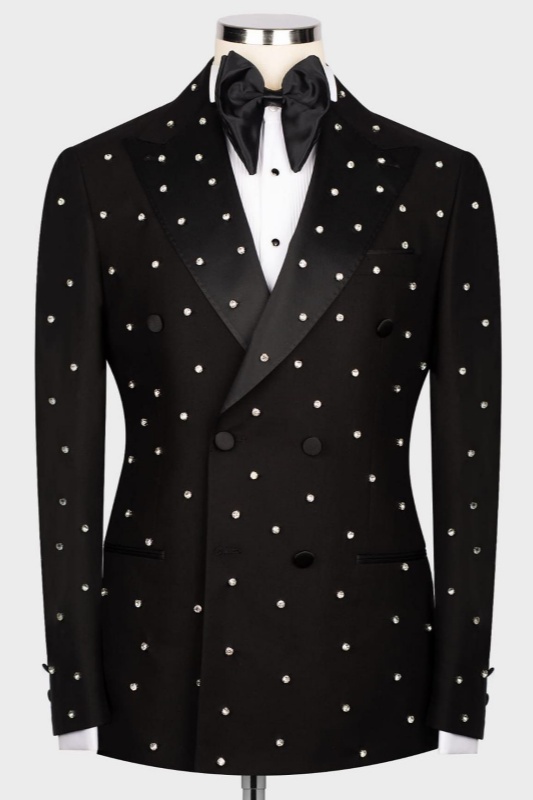 Fabian Fashion Black Peaked Lapel Double Breasted Beadings Men Suits Fabian Fashion Black Peaked Lapel Double Breasted Beadings Men Suits