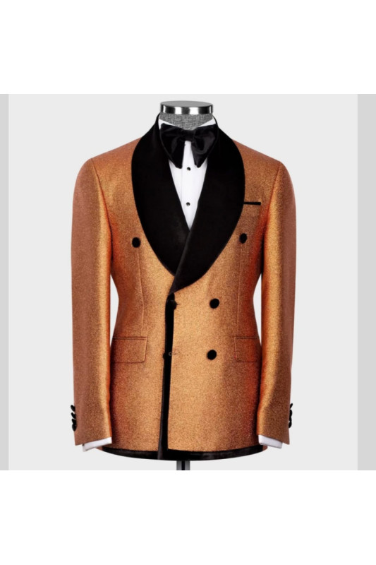 Gabriel Fashion Orange Shawl Lapel Sequins Double Breasted Men Suits Gabriel Fashion Orange Shawl Lapel Sequins Double Breasted Men Suits