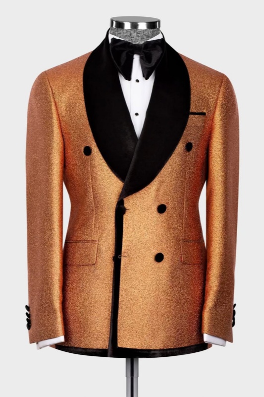 Gabriel Fashion Orange Shawl Lapel Sequins Double Breasted Men Suits Gabriel Fashion Orange Shawl Lapel Sequins Double Breasted Men Suits