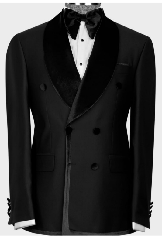 Hal Black Double Breasted Wedding Men Suits With Velvet Shawl Lapel Hal Black Double Breasted Wedding Men Suits With Velvet Shawl Lapel