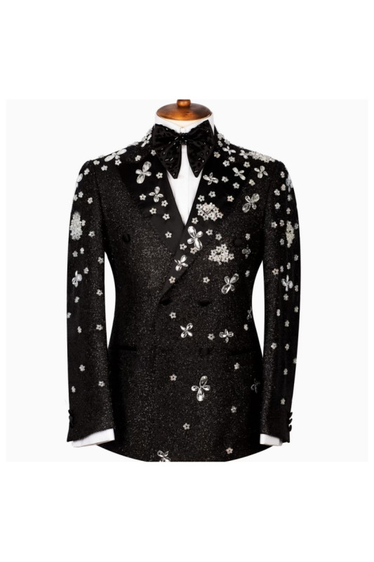 Ian Black Sequins Peaked Lapel Double Breasted Appliques Men Suits Ian Black Sequins Peaked Lapel Double Breasted Appliques Men Suits