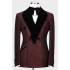 Keith Stylish Burgundy Jacquard Double Breasted Wedding Men Suits With Velvet Shawl Lapel