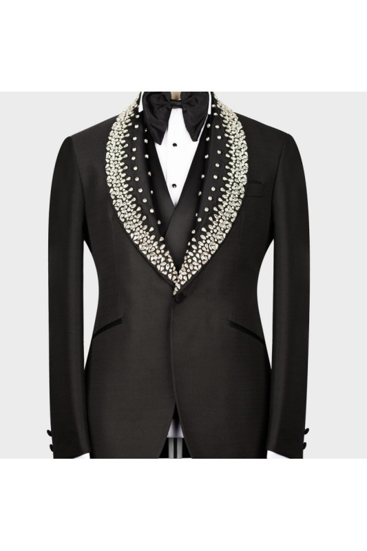 Lambert Smart Black Shawl Lapel Three Pieces Wedding Men Suits With Beadings Lambert Smart Black Shawl Lapel Three Pieces Wedding Men Suits With Beadings