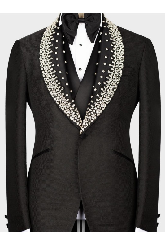 Lambert Smart Black Shawl Lapel Three Pieces Wedding Men Suits With Beadings Lambert Smart Black Shawl Lapel Three Pieces Wedding Men Suits With Beadings
