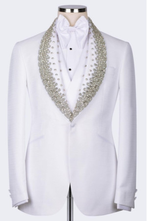 Quennel Handsome White Shawl Lapel Three Pieces Beadings Wedding Men Suits Quennel Handsome White Shawl Lapel Three Pieces Beadings Wedding Men Suits