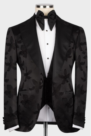 Tab Black Jacquard Peaked Lapel Three Pieces Men Suits Tab Black Jacquard Peaked Lapel Three Pieces Men Suits