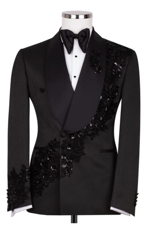 Ulysses Smart Black Shawl Lapel Double Breasted Appliques Wedding Men Suits Ulysses Smart Black Shawl Lapel Double Breasted Appliques Wedding Men Suits