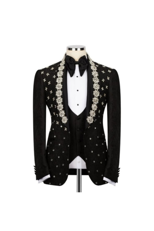 Baird Stylish Black Shawl Lapel Beadings Three Pieces Wedding Men Suits Baird Stylish Black Shawl Lapel Beadings Three Pieces Wedding Men Suits