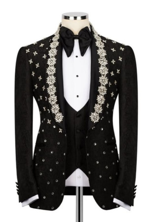 Baird Stylish Black Shawl Lapel Beadings Three Pieces Wedding Men Suits