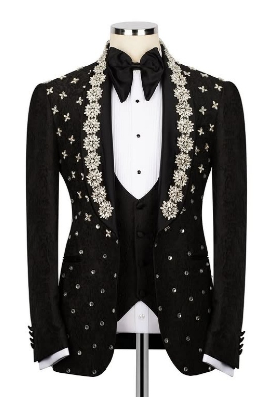 Baird Stylish Black Shawl Lapel Beadings Three Pieces Wedding Men Suits Baird Stylish Black Shawl Lapel Beadings Three Pieces Wedding Men Suits