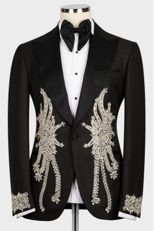 Caleb Handsome Black Peaked Lapel Appliques Prom Men Suits Caleb Handsome Black Peaked Lapel Appliques Prom Men Suits