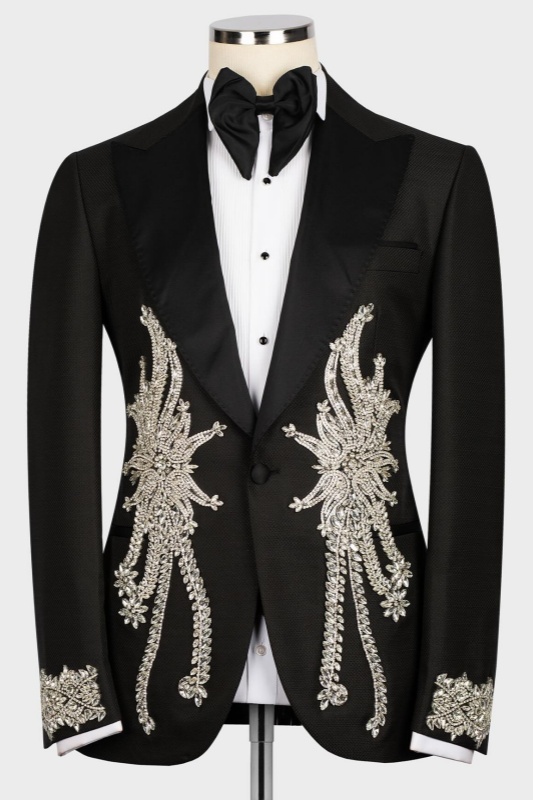 Caleb Handsome Black Peaked Lapel Appliques Prom Men Suits Caleb Handsome Black Peaked Lapel Appliques Prom Men Suits