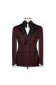 Hale Fashion Burgundy Jacquard Peaked Lapel Double Breasted Prom Men Suits With Beadings