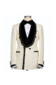 Jackson Glamorous Ivory Jacquard Shawl Lapel Double Breasted Wedding Men Suits With Braid