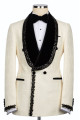 Jackson Glamorous Ivory Jacquard Shawl Lapel Double Breasted Wedding Men Suits With Braid