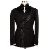 Lance Modern Black Jacquard Peaked Lapel Double Breasted Appliques Men Suits