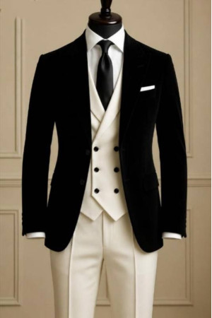 Nigel Modern Black Peaked Lapel Three Pieces Men Suits For Prom Nigel Modern Black Peaked Lapel Three Pieces Men Suits For Prom