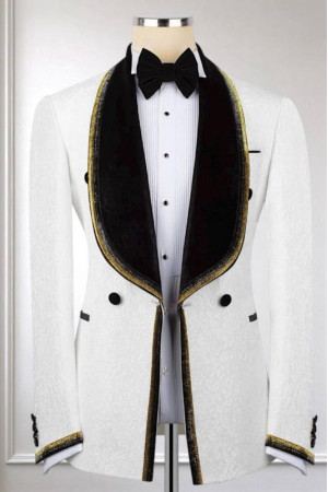 Owen New Arrival White Shawl Lapel Jacquard Wedding Men Suits With Webbings Owen New Arrival White Shawl Lapel Jacquard Wedding Men Suits With Webbings