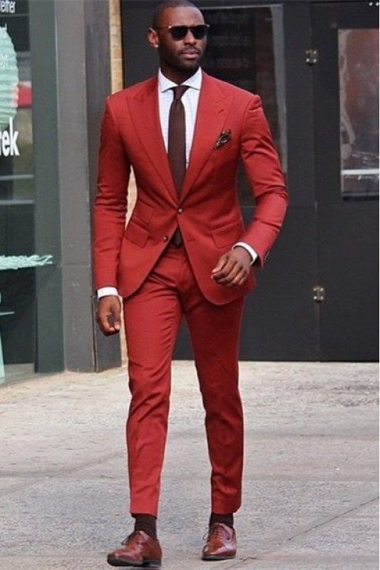 Jacob Stylish Red Peaked Lapel Slim Fit Men Suits
