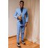 Matthew Blue Summer Linen Peaked Lapel Double Breasted Men Suits for Prom