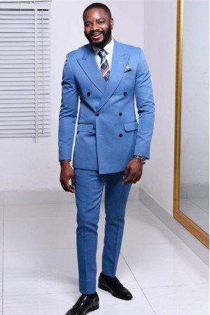 Anthony Modern Blue Double Breasted Peaked Lapel Men Suits for Prom Anthony Modern Blue Double Breasted Peaked Lapel Men Suits for Prom