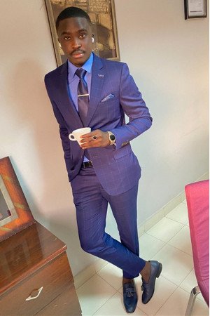 David Navy Blue Plaid Notched Lapel Prom Suits for Men David Navy Blue Plaid Notched Lapel Prom Suits for Men