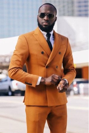 Brandon Gold Brown Fashion Double Breasted Close Fitting Men Suits
