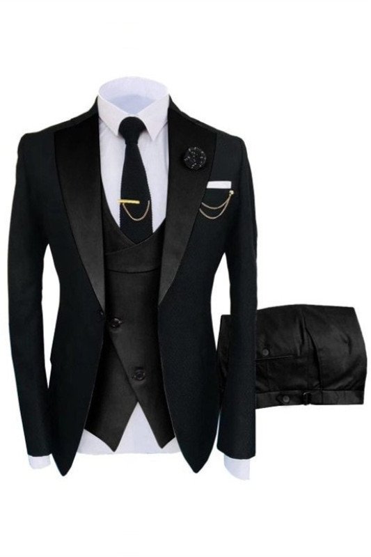 Gabriel New Arrival Black Peaked Lapel Prom Men Suits with 3 Pieces