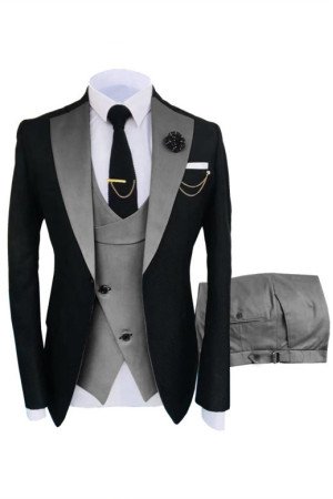 Elijah Fashion Black and Gray Three Pieces Prom Suits Elijah Fashion Black and Gray Three Pieces Prom Suits