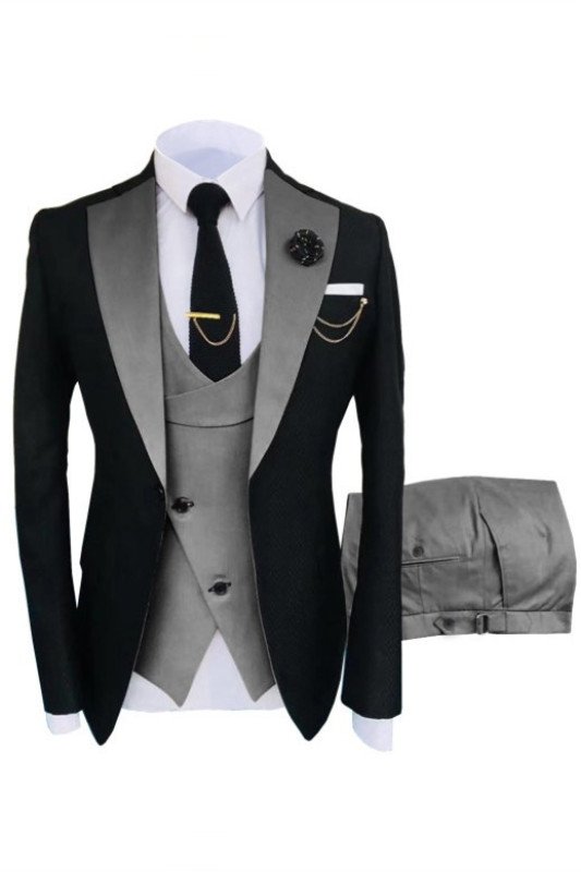 Elijah Fashion Black and Gray Three Pieces Prom Suits
