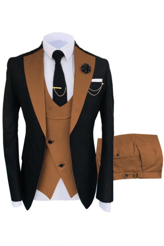 Aiden Stylish Black And Brown Bespoke Three Pieces Prom Suits