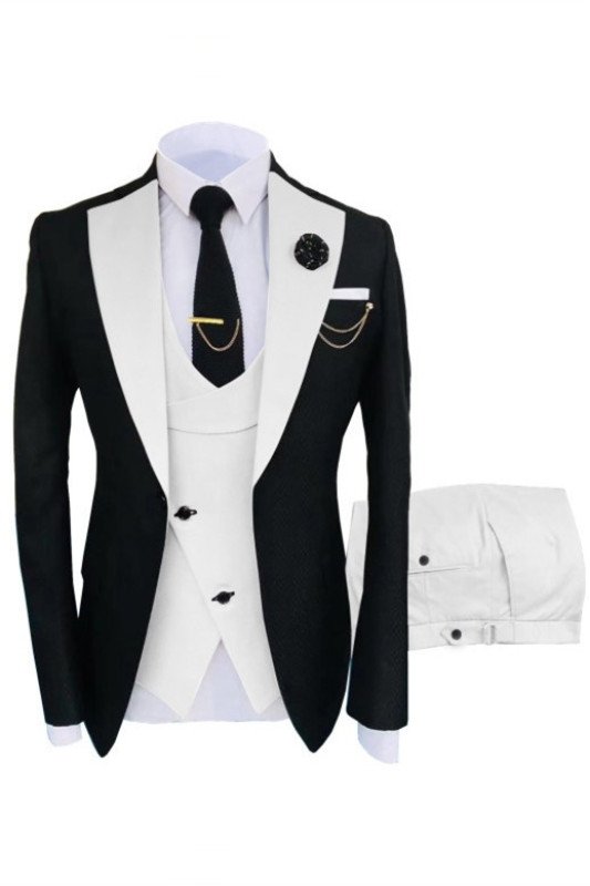 Zachary Black And White Newest Peaked Lapel Men Suits for Prom