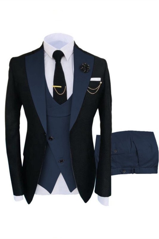 Jackson Black and Dark Blue Three Pieces Slim Fit Prom Suits for Men