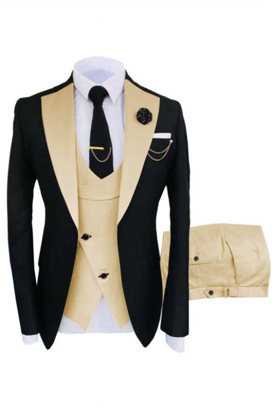 Kevin Black and Yellow Fashion Three Pieces Prom Men Suits