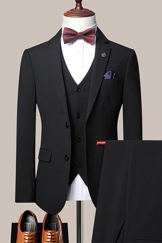 Isaiah Simple Black Notched Lapel Business Men Suits