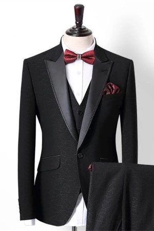 Luke Black Jacquard Three Pieces Slim Fit Wedding Suits Luke Black Jacquard Three Pieces Slim Fit Wedding Suits