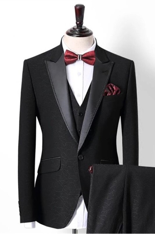 Luke Black Jacquard Three Pieces Slim Fit Wedding Suits