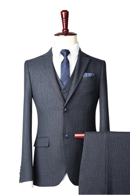 Aidan Dark Gray Striped Three Pieces Formal Business Suits