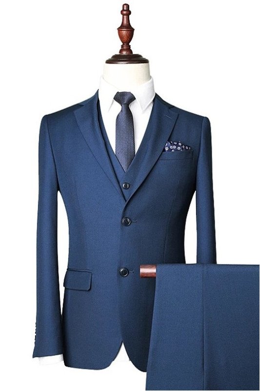 Justin Fashion Blue Three Pieces Formal Notched Lapel Business Suits