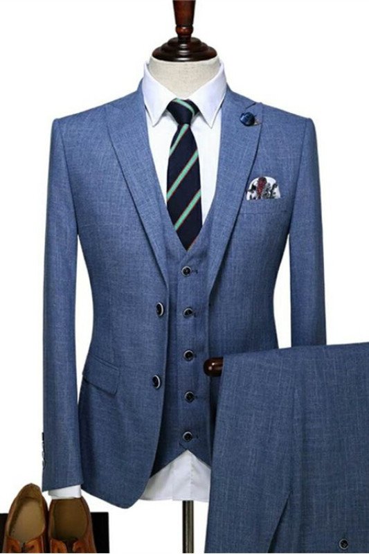 Isaac Blue Three Pieces Formal Peaked Lapel Men Suits