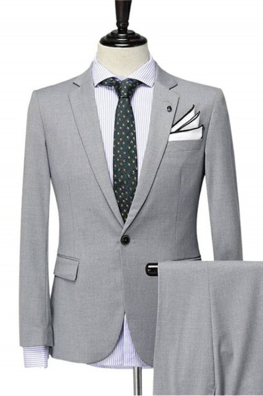 Jayden Simple Gray One Button Fashion Notched Lapel Men Suits